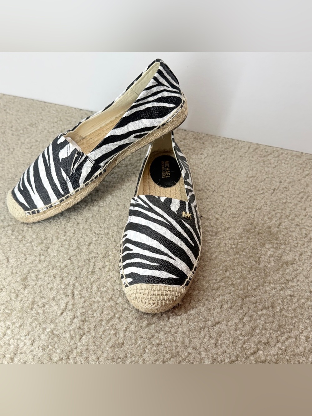 Michael Kors Women's Zebra Print Espadrille Flats Black White Slip On US 5.5